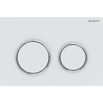 Pulsador Omega20 de Geberit. Doble descarga: blanco mate lacado, cromado brillante